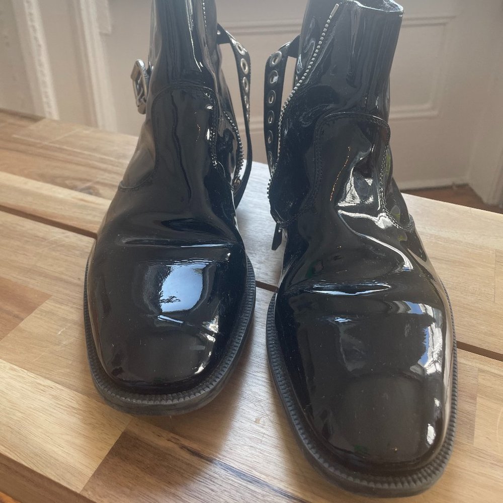 Jimmy Choo Patent Leather Ankle Boots w/ Studded Strap (W 9)